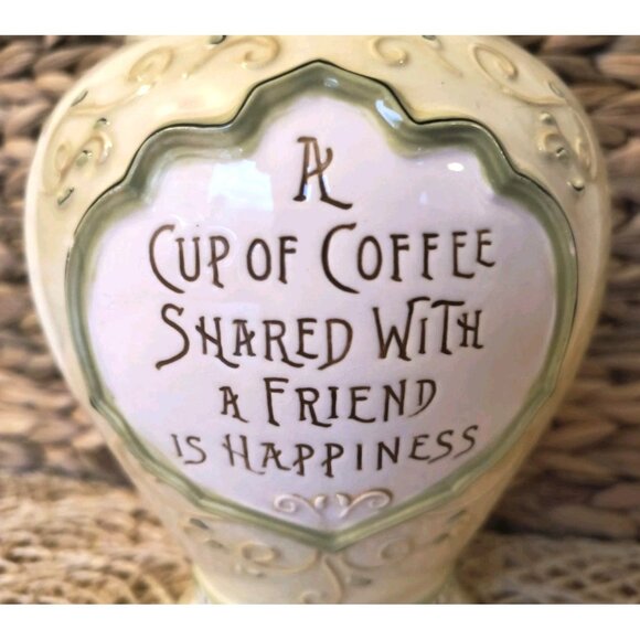 Amscan Coffee Cookie Jar "A Cup of Coffee Shared w/ a Friend is Happiness", EUC - Picture 5 of 10